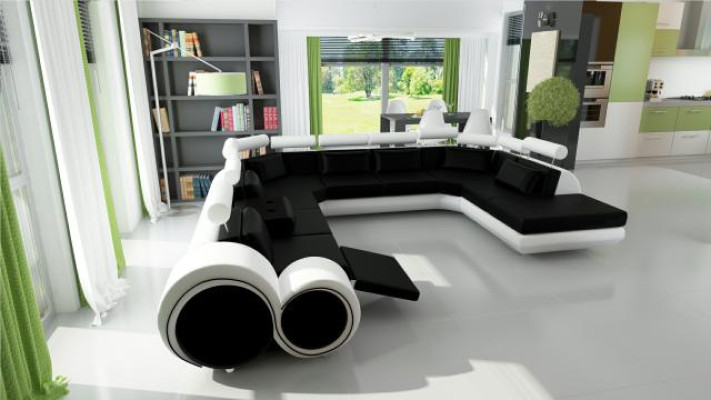 Leather sofa with USB couch corner seat cushions set living landscape U shape XXL
