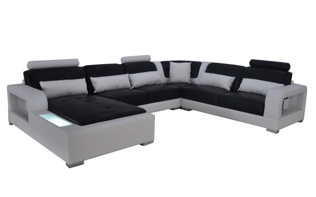 Leather Sofa + USB Couch Living Area Corner Set Design Modern Upholstery U Shape