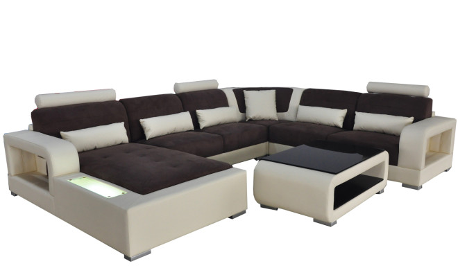 Leather Sofa + USB Couch Living Area Corner Set Design Modern Upholstery U Shape
