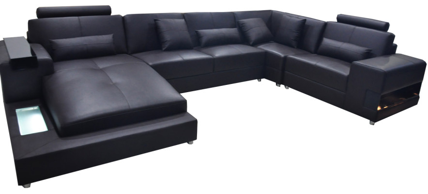 Leather sofa couch living landscape corner set design modern sofa U-shape with USB