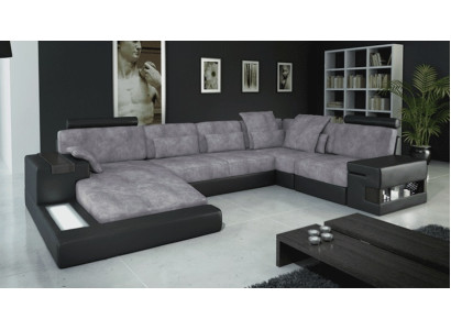 Designer sofa living area corner sofa couch U-shape leather textile new Bellini gray