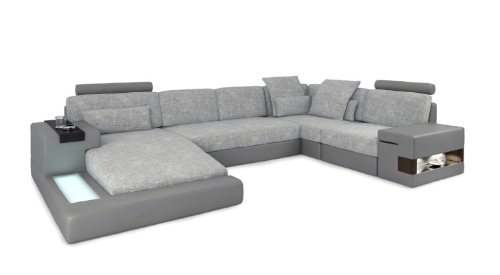 Designer sofa living area corner sofa couch U-shape leather textile new Bellini gray