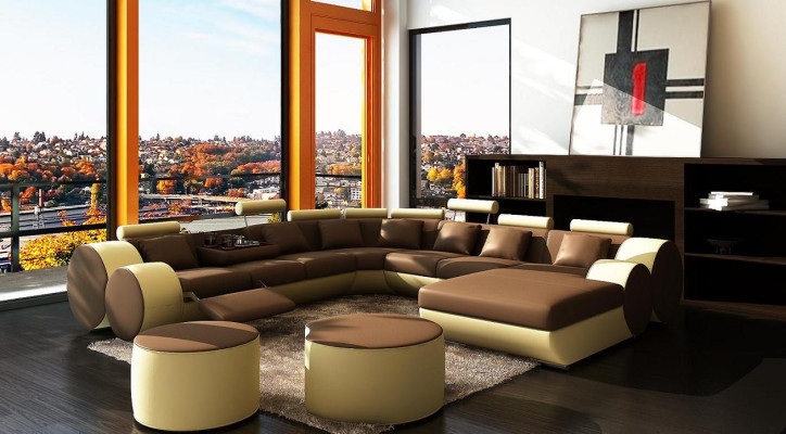 DESIGNER LEATHER SOFA XXL LIVING AREA BIG SOFA COUCH UPHOLSTERED CORNER SECTIONAL SOFA NEW