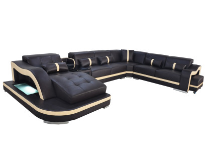 Leather Couch Upholstered Seat Living Landscape Modern Corner Suite Sofa U Shape Design