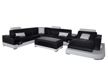 Leather Corner Sofa Corner Living Landscape Set Design Modern Couch Sofas U-Shape +USB