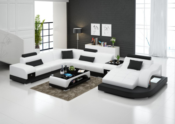 Leather Corner Sofa Corner Living Landscape Set Design Modern Couch Sofas U-Shape +USB