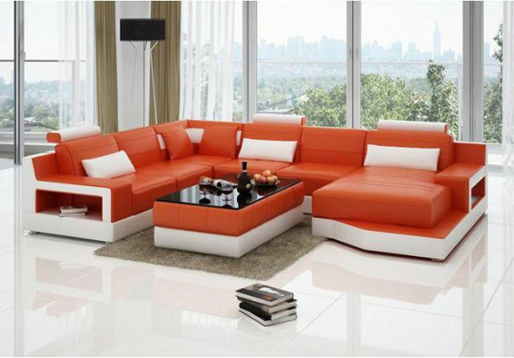 Leather sofa corner sofa + USB set living area upholstery bed function new design