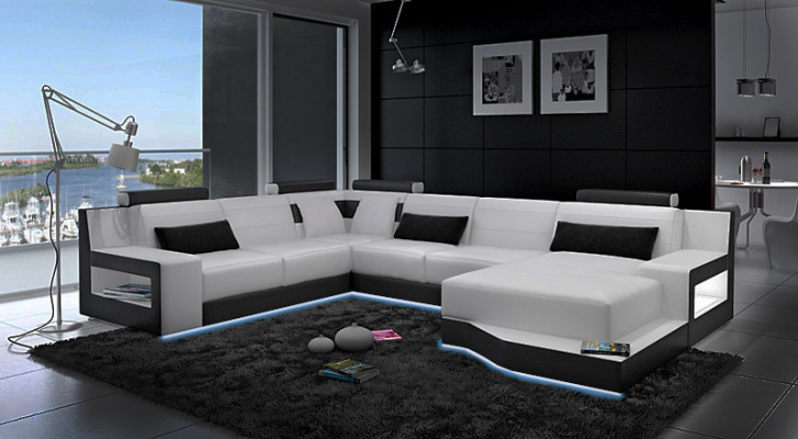Leather sofa corner sofa + USB set living area upholstery bed function new design