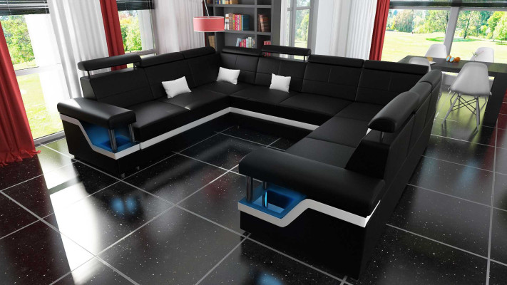 Corner sectional sofa with USB U-shaped sofa couch upholstery seating suite XXL new