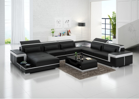 XXL Leather Sofa Upholstery Living Room Couch Seating Set Corner Sectional Sofas + Table