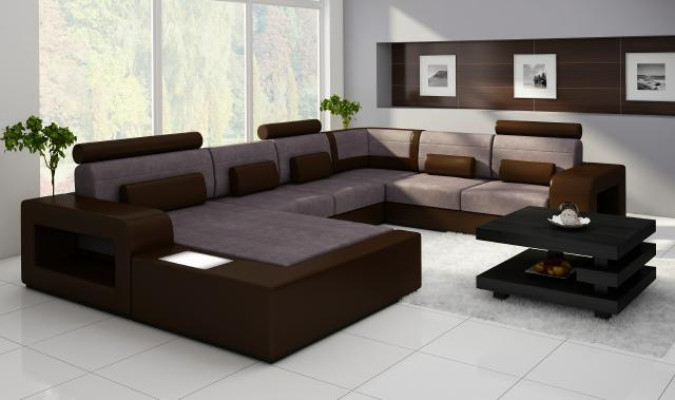 Sofa Set Fabric Textile Leather Sofa with Lighting Living Landscape Couch!