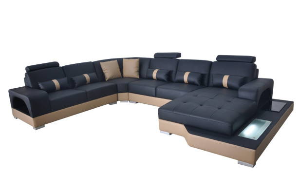 Leather corner sofa living landscape set design modern couch sofas with USB LED new
