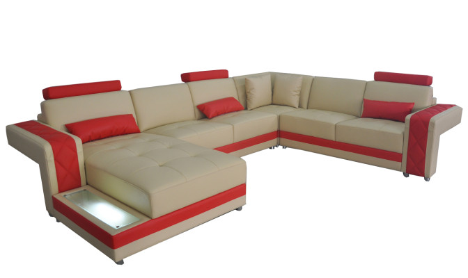 Leather sofa couch living landscape corner set design modern sofa U-shape LED USB