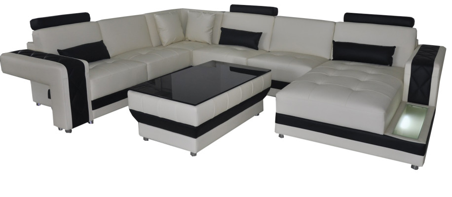 Leather sofa couch living landscape corner set design modern sofa U-shape LED USB