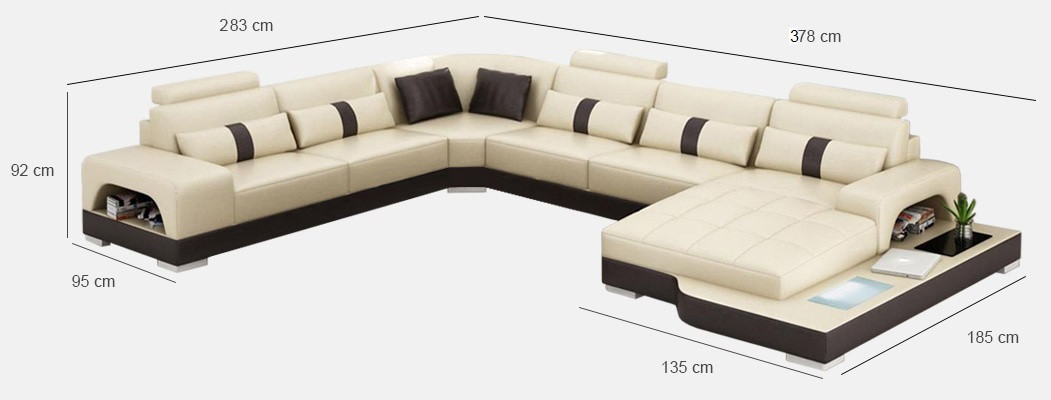 Design leather upholstered corner room sofa, corner sofas with USB designer living LED