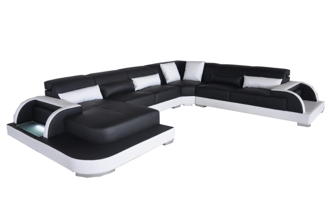 Leather sofa with USB living area corner set modern design U-shaped couches