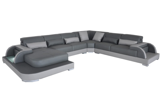 Leather sofa with USB living area corner set modern design U-shaped couches