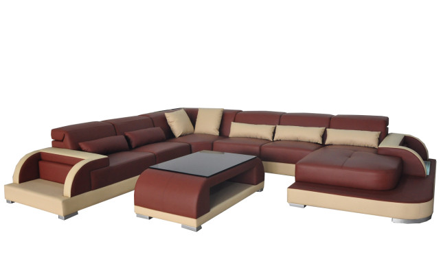 Leather sofa with USB living area corner set modern design U-shaped couches