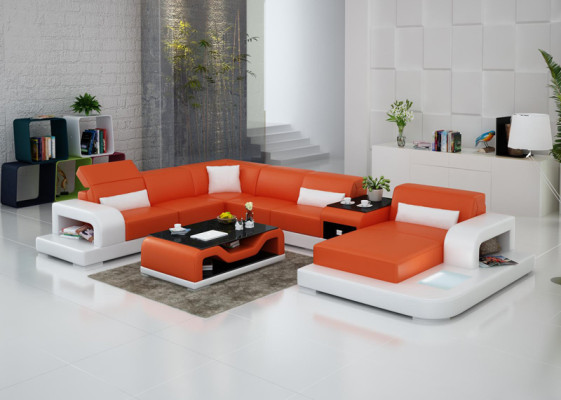 Leather sofa couch, living area, corner sofa, corner suite design, modern sofa G8006.