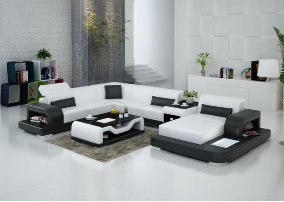 Leather corner sofa, sectional landscape design, modern couch sofa U-shape G8006