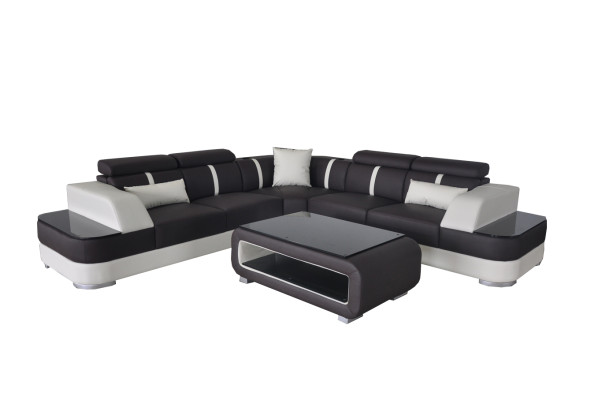 Corner sofa + USB leather upholstery corner unit couches L shape + table living area