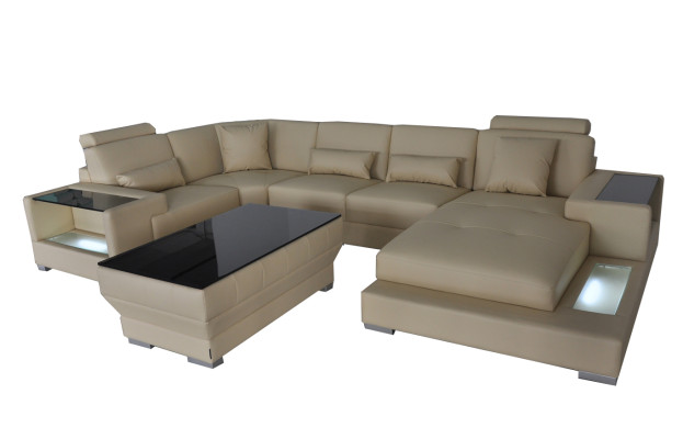 Leather sofa with USB, upholstered corner sectional sofa, designer sofa Rodos.