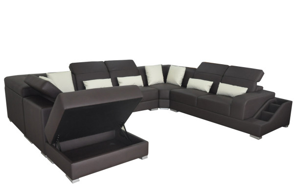Leather living landscape corner suite design modern sofa U-shape G8008 + pouf new