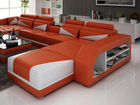 Leather sofa couch living landscape corner sofa design modern sofa USB orange