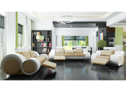 Sofa Set Upholstered Sofa Couch Leather Suite Living Landscape 3+2+1 Textile BER