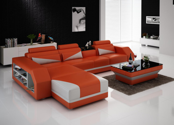 Leather corner sofa with USB, upholstered couches sofas living landscape luxury set corner