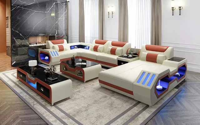 Corner sofa U-shape coffee table sideboard leather sofa living room furniture designer sofa set
