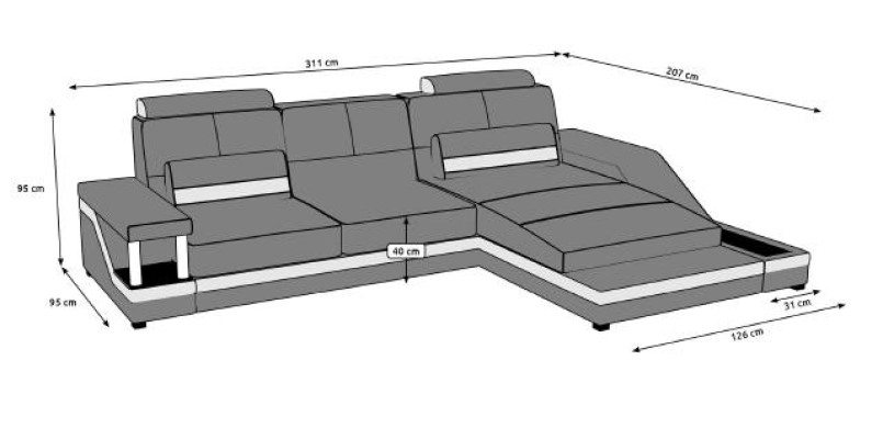 Corner sofa living landscape sofa USB corner suite leather textile fabric custom-made.