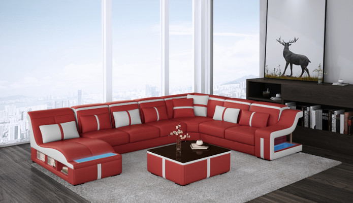 Corner sofa couch upholstery, corner seating U-shape leather suite living landscape.
