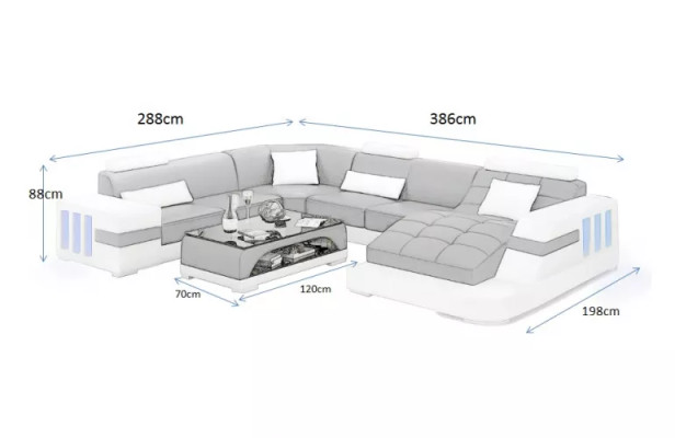 Designer sofa, corner sofa, leather sofa, sofas, U-shaped upholstered couch, living landscape, leather.