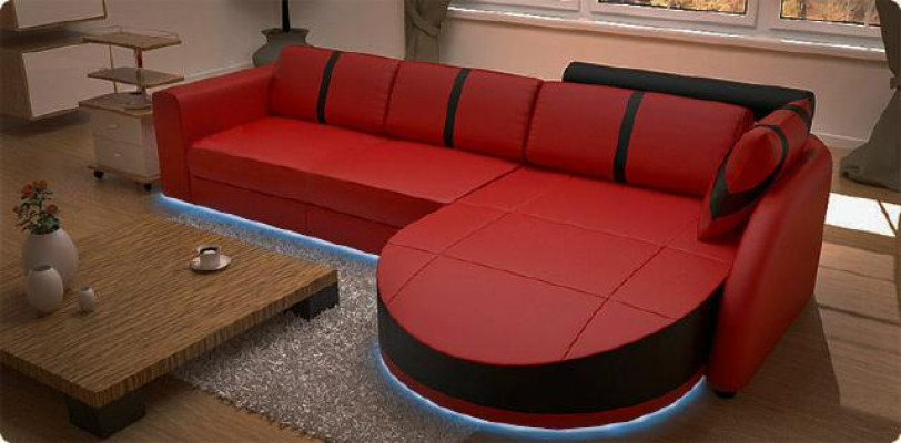 Designer sofa, sleeper sofa, leather corner couch with USB, leather sofa, corner sofa with bed function.