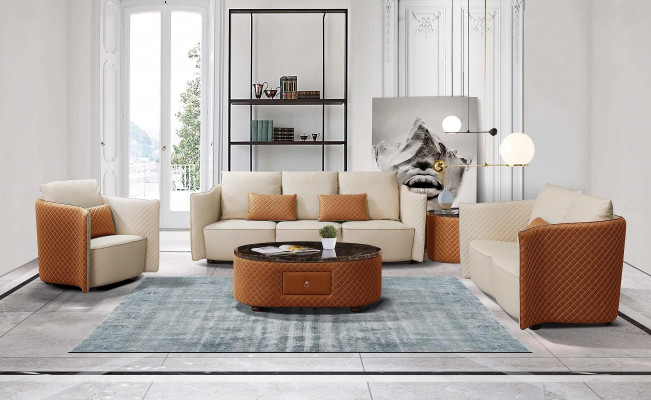 Leather sofa, designer sofa set, 2-piece upholstered set.