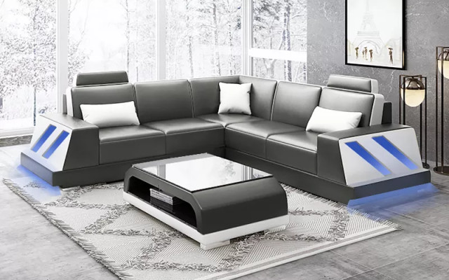 Corner sofa illuminated LED couch sofa upholstered corner suite sofa sets coffee table