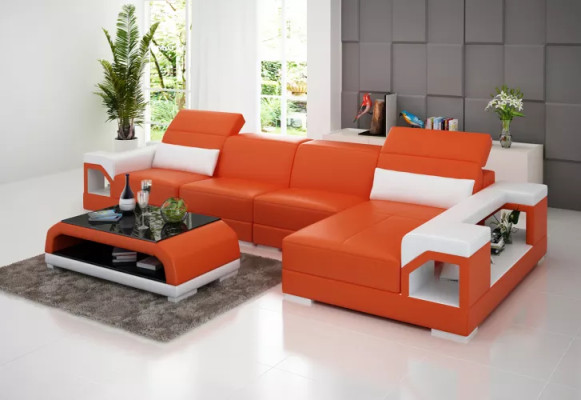 Corner sofa upholstered corner sofa modern L-shape coffee table sofa living landscape 2-piece. New