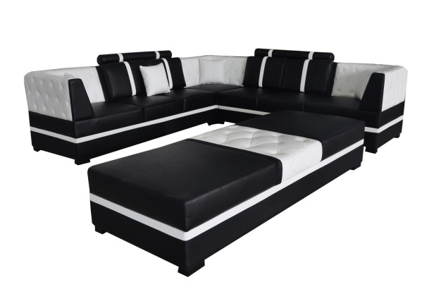 Leather corner sofa couch upholstery seat living landscape design furniture set + USB