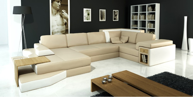 XXL Design Big Sofa with USB, Corner Sofa Couch Living Landscape U Shape Leather Textile Corner