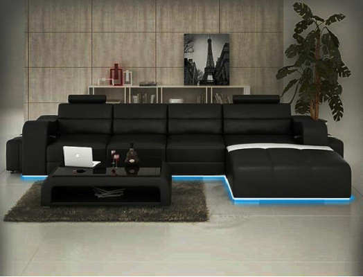 Leather sofa corner sofa + USB couch design living landscape upholstery suite L-shaped sofa