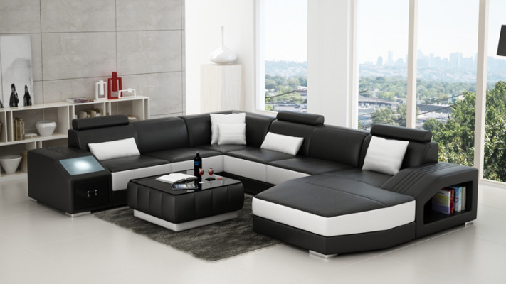 Leather sofa couch U-shape living area corner sofa set design modern sofa