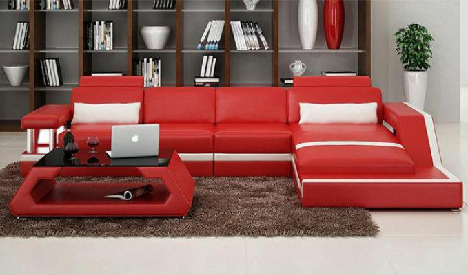 LEATHER SOFA XXL LIVING LANDSCAPE SET CORNER SOFA LEATHER SET with USB UPHOLSTERY