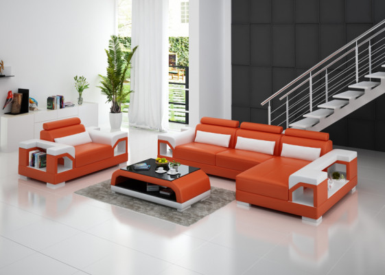 Leather sofa living landscape corner sofa + armchair corner set design modern