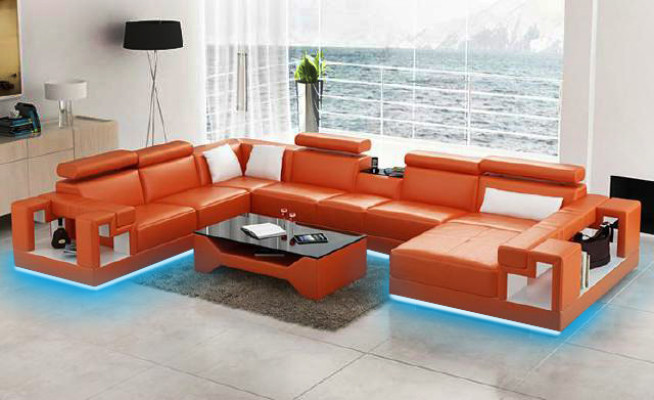 Leather sofa living area sectional sofa couch sofa corner suite corner XXL big 2710A