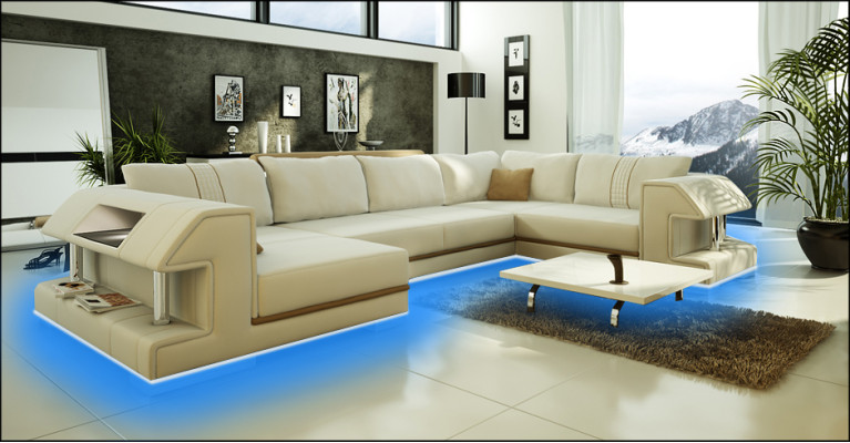 Corner sofa couch upholstery designer leather XXL U-shaped leather sofa living landscape