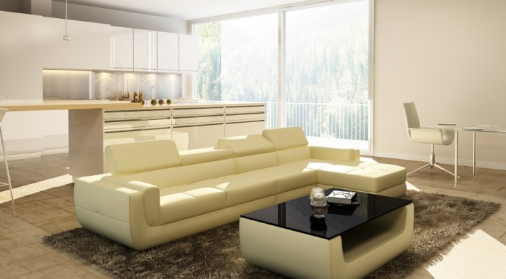 Corner sofa, leather sofa, USB living landscape, L-shaped sofa, upholstered seat corner, Tettau white