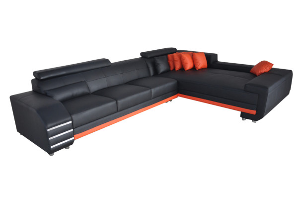 Corner Leather Sofa + USB Upholstered Seat Set Living Landscape Design XXL L Shape Corner