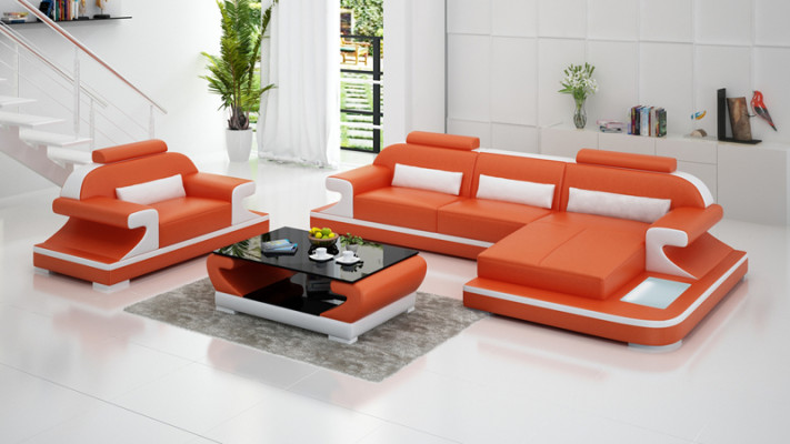 Leather sofa couch living area corner sofa + armchair new design suite sofa G8021E