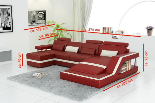 Designer sectional sofa living area large modern leather sofa couch Hamburg III